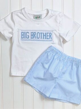 White Short Sleeve 'Big Brother' Tee with Light Blue Patch - Kids